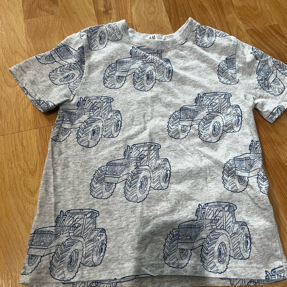 H&M Blue Tractor Print Gray Kids T-Shirt